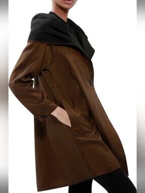 Mycra Pac Donatella Travel Coat Brown Reversible Pleated Collar Hooded S1 (S/M)
